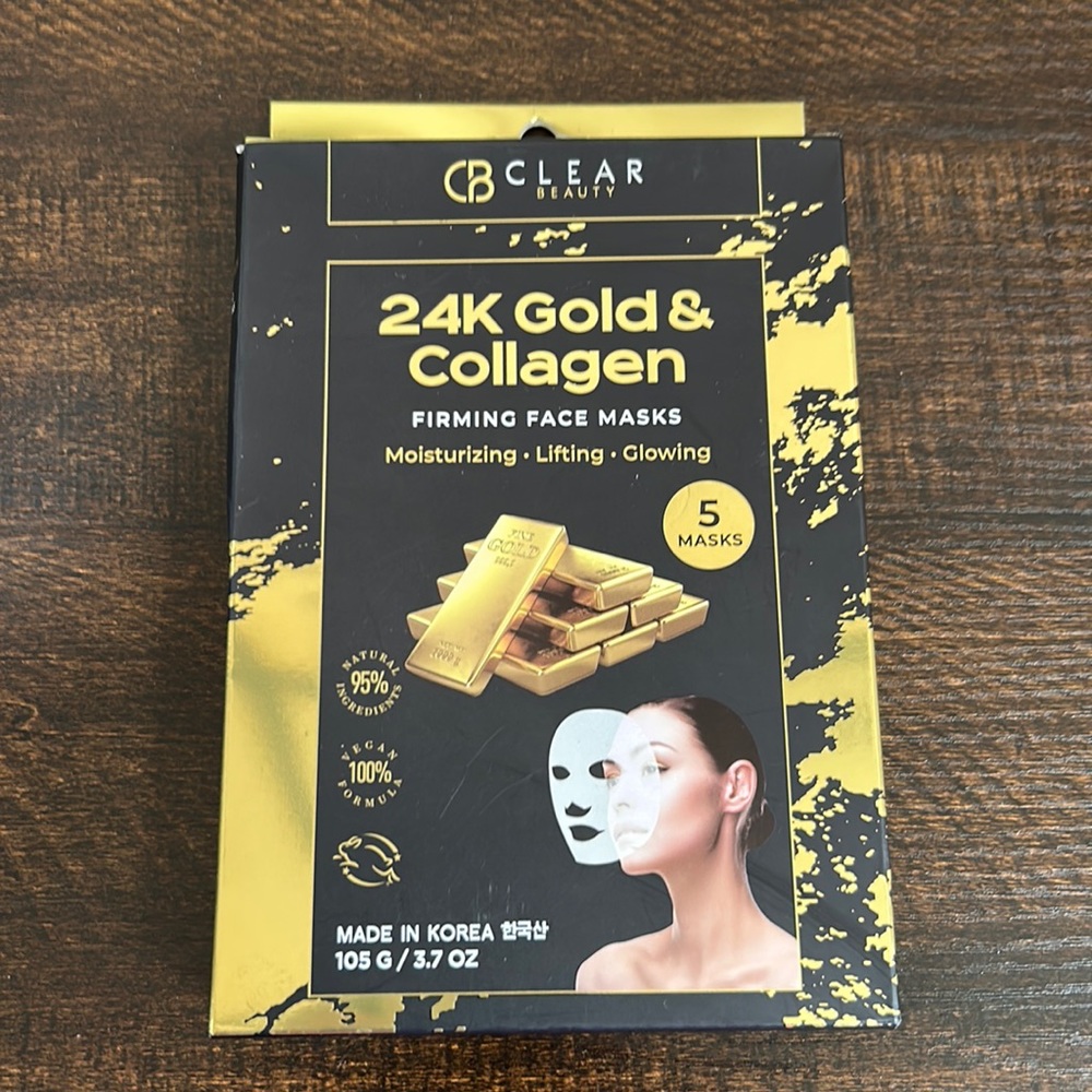 Clair Beauty 24K Gold & Collagen Firming Face Masks Pk of 5 NWOT